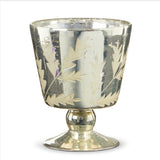 Silver Etched Mercury Glass Footed Vase