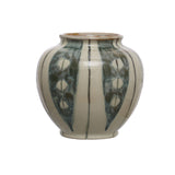 Round Stoneware Vase w/Reactive & Hand-Painted Glaze