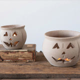 Jack-O-Lantern Terra Cotta Candle Holder- Large