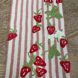 Pink Strawberry Embroidered Tea Towel