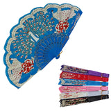 Peacock Floral Gold Glitter Hand Held Folding Fan FN0266. (12PC)