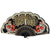 Peacock Floral Gold Glitter Hand Held Folding Fan FN0266. (12PC)