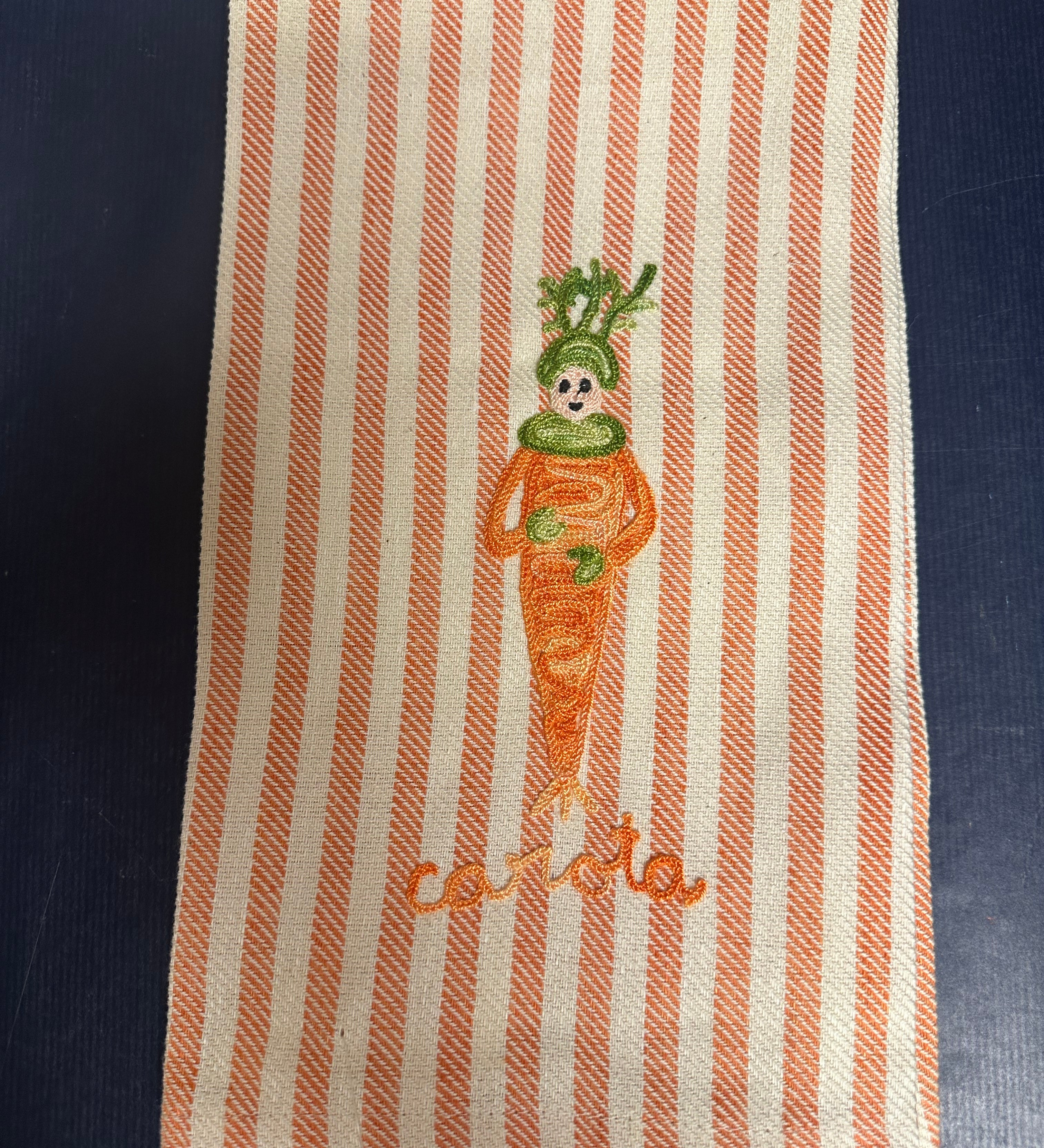 Striped Embroidered Tea Towel