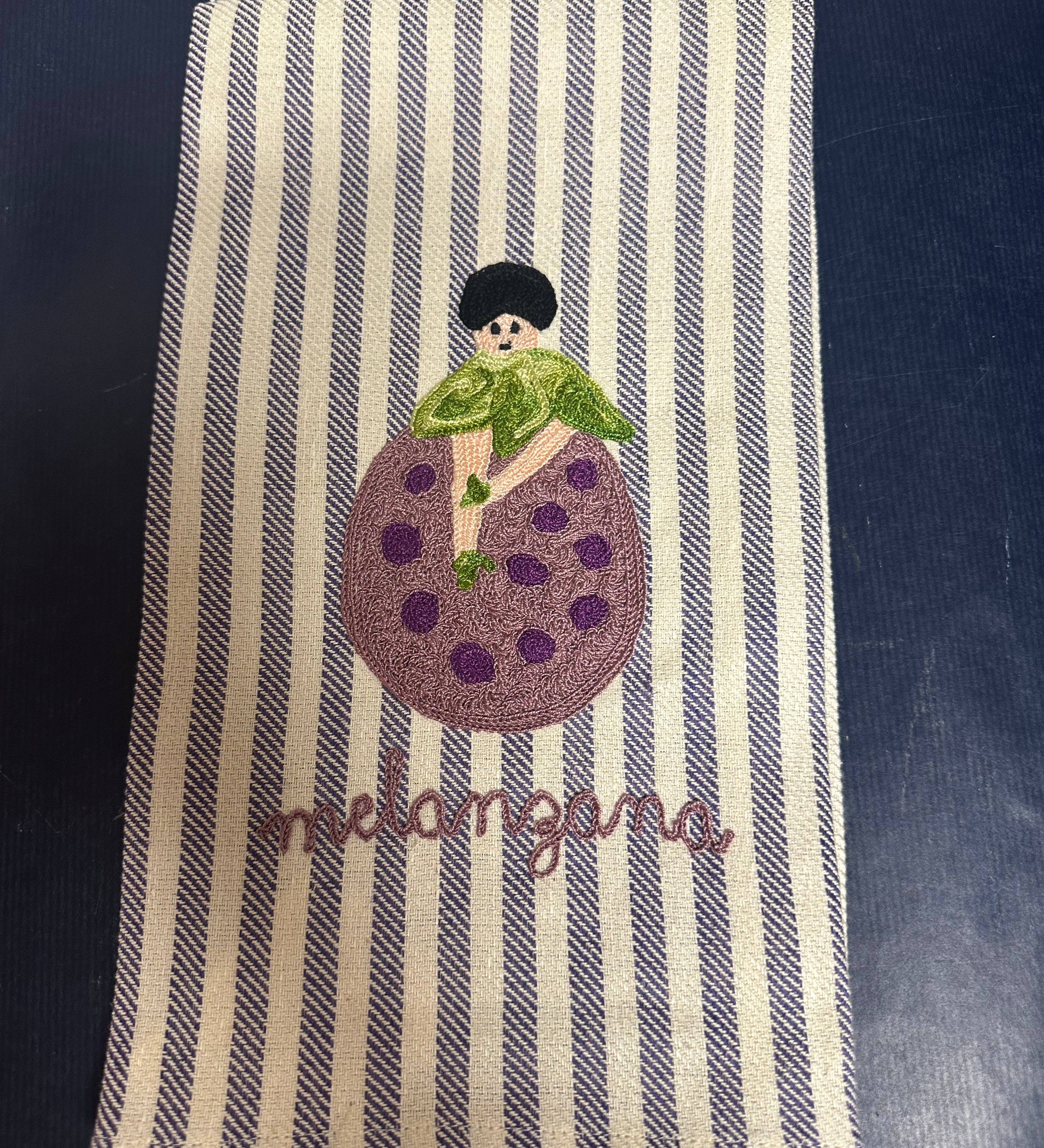 Striped Embroidered Tea Towel