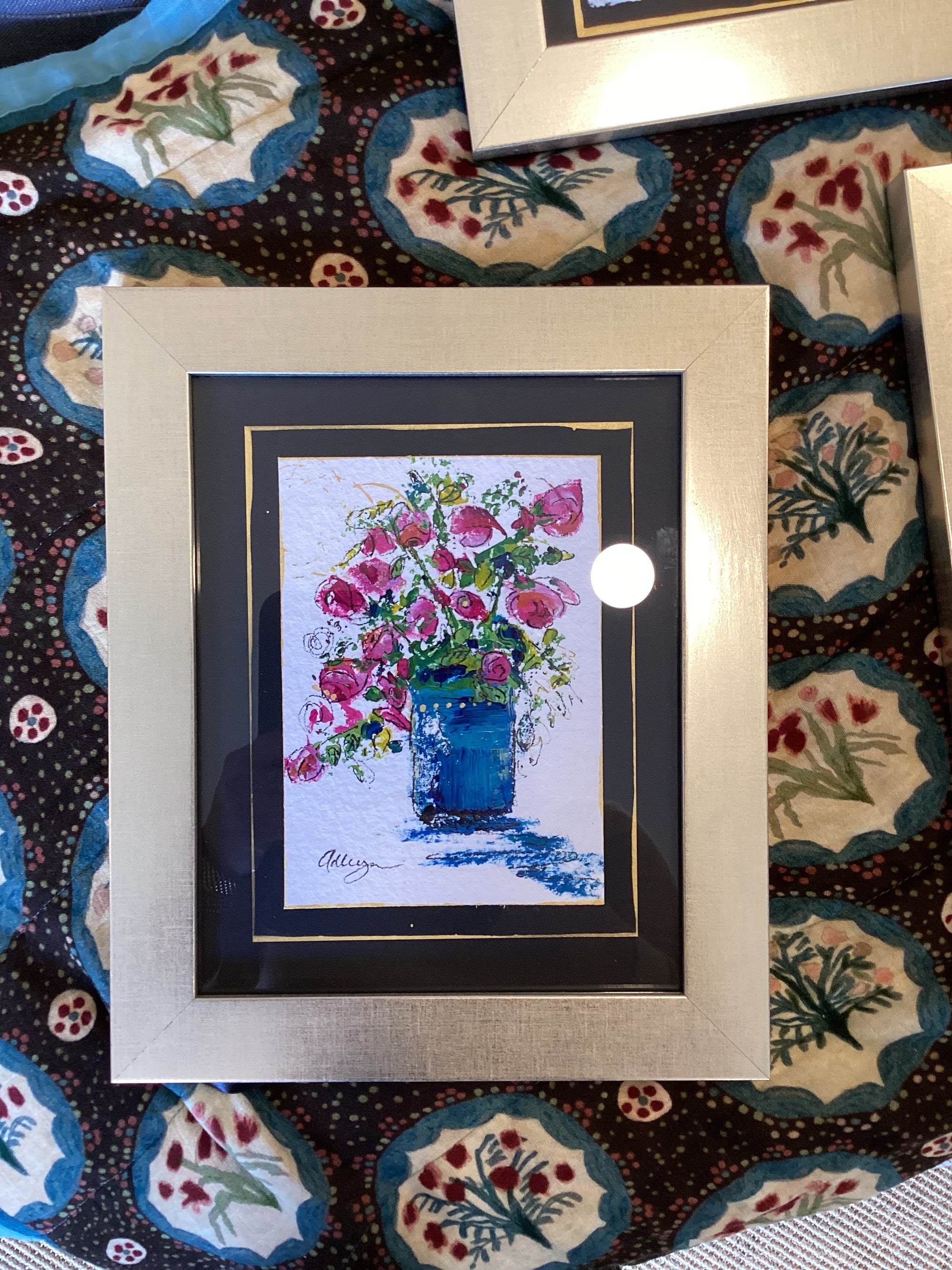 Adelyn Scott 12x10 Pink Flowers Blue Vase