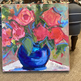 Alison Ross Flowers In Blue Vase Canvas 20”x20”