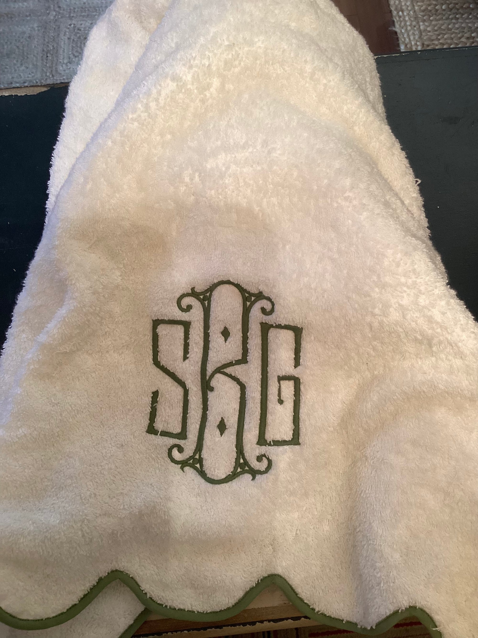 Matouk Custom Monogrammed Scalloped Cairo Bath Towels