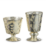 5.25” Silver Etched Mercury Glass Footed Vases