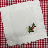 Holly Sprig Linen Cocktail Napkin