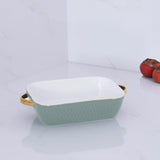 CERAMIC Small Rectangular Baker with Gold Handles (Sage)