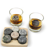 Wooden Tray w/ 6 Round Stones & 2 Glass Tumblers