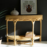 Demi-Lune Double Shelf Rattan Console