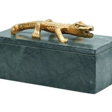 Green Marble Box W/Brass Alligator Handle