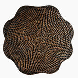 Scallop Rattan Placemat Dark Brown Woven Straw
