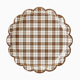 Harvest Scallop Brown Plaid Paper Plate