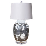 Black and White Porcelain Jar Twisted Flower Motif Lamp