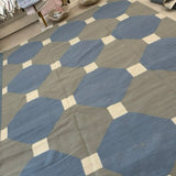 Woven Wool Geometric Rug Blue/Gray/White 9’x12’
