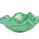 Onda Glass Green Ruffled Round Bowl