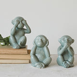 Stoneware Hear/Speak/See No Evil Monkey, 3 Styles (Each One Will Vary)