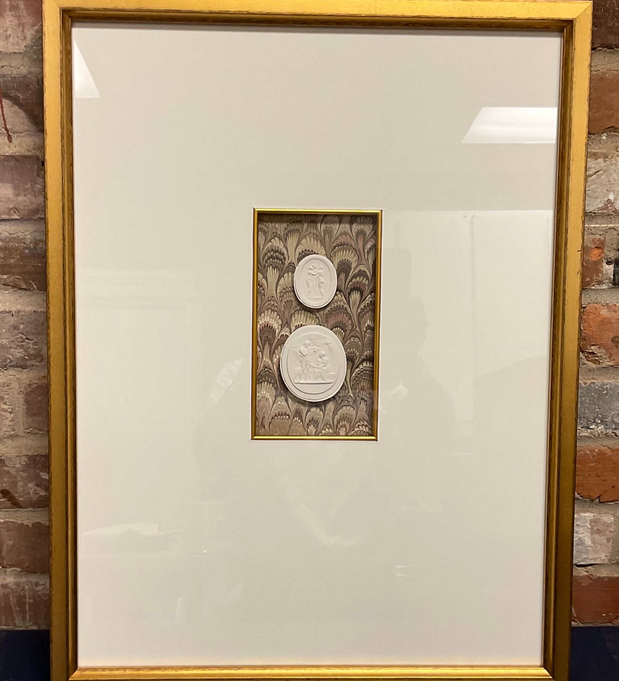 Intaglio Grey In Gold Frame 18”Wx23”H