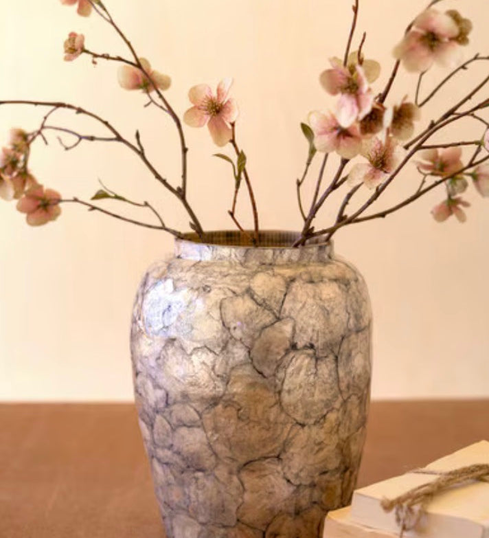 Spun Bamboo Vase With Capiz Shell