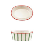 2 Quart Oval Stoneware Stripped Baker “Merry Christmas”