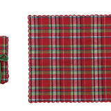 Woven Cotton Green and Red Plaid with Scalloped edge Napkins Set of 4