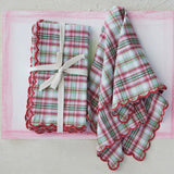 Plaid Pattern Napkins With Pom Pom Trim
