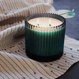 Roland Pine Two-Wick Green Ribbed Glass Candle