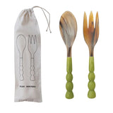 Natural Horn Salad Servers W/Marbled Resin Handles
