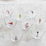 Stemless Wine Glass W/Holiday Figure Inside