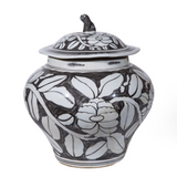 Black Peony Foo Dog Lid Jar