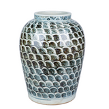 Blue And White Porcelain Jar With Fish Scale Pattern
