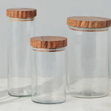 Glass Container W Scalloped Wood Top