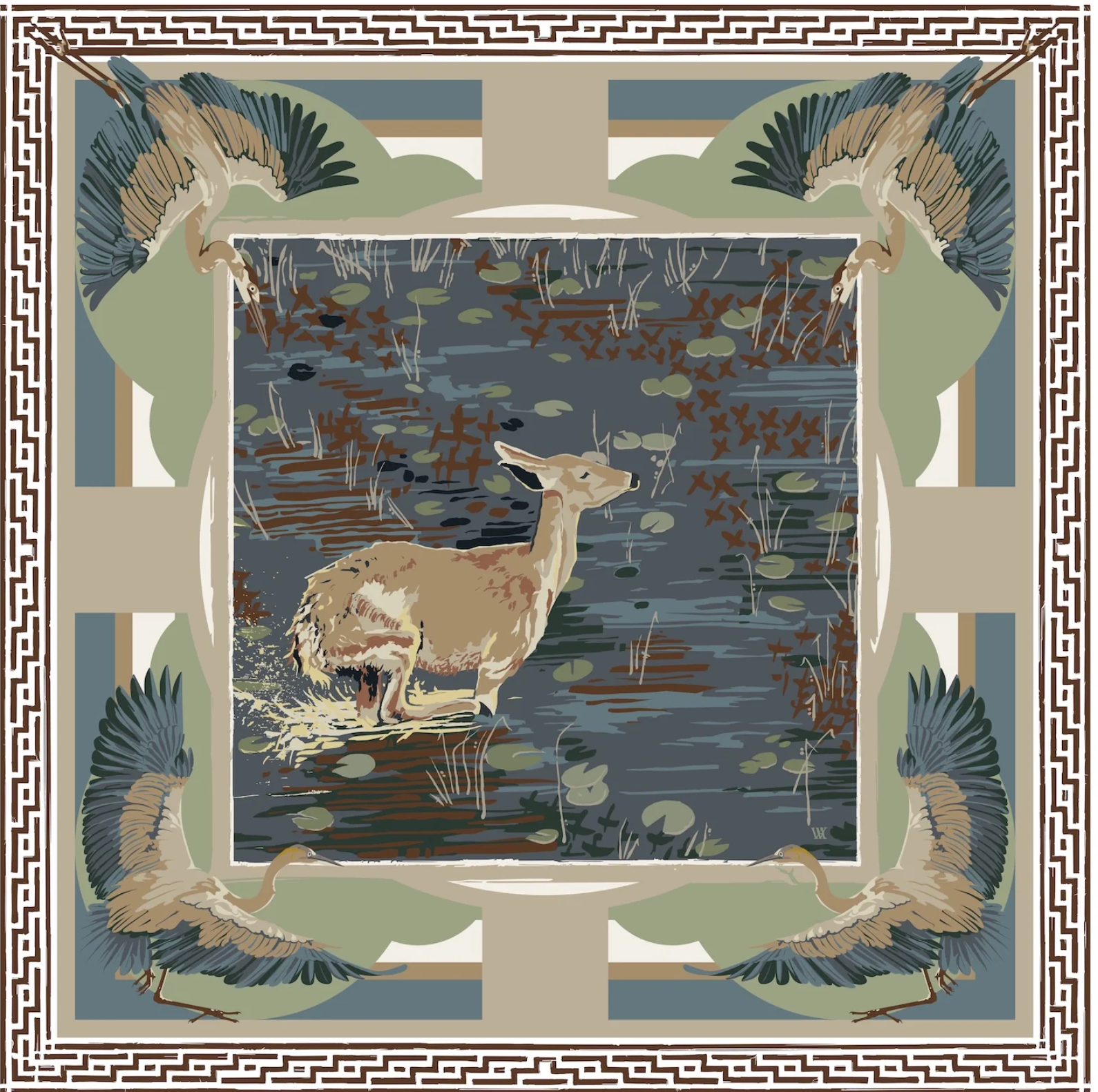 Silk Scarf Lily Pad Doe