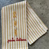 Striped Embroidered Tea Towel