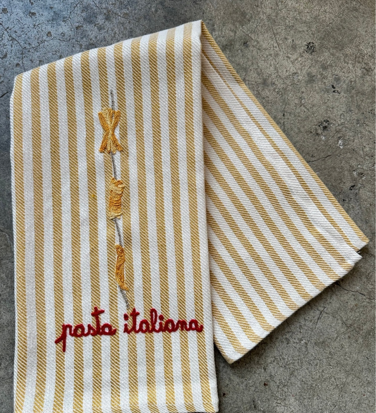 Striped Embroidered Tea Towel