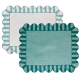 Jardin Embroidered Linen Scalloped Stripe Double-Sided Placemat in Green