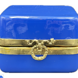 Opaline Square Blue Box w/ Brass Wreath