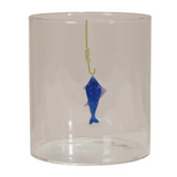 Hand Blown Drinking Glass w Fish On Hook