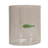 Hand Blown Drinking Glass w Fish On Hook