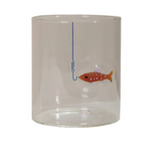 Hand Blown Drinking Glass w Fish On Hook