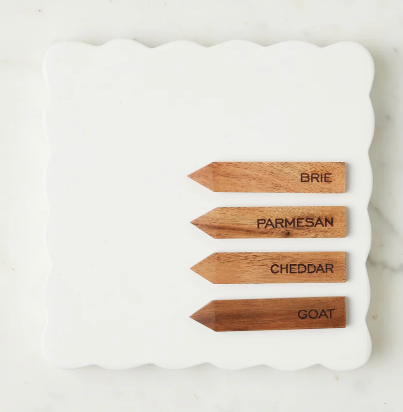 Square Scallop Cheese Board With Cheese Markers