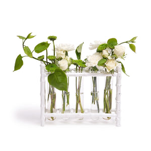 White Bamboo Vase with 5 Glass Holder