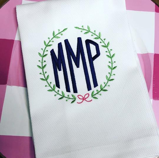 Monogrammed Diamond Damask/Hemstitch Huck Towel