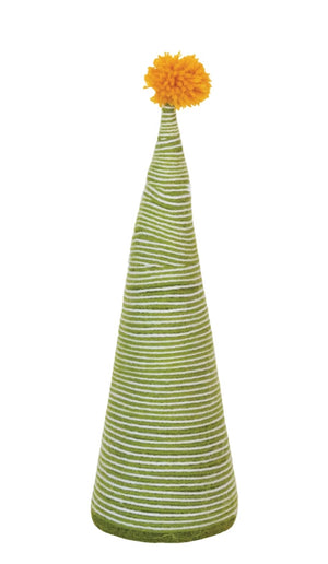 10.5”H Wool Wrapped Tree, Yellow Pom Pom, Green