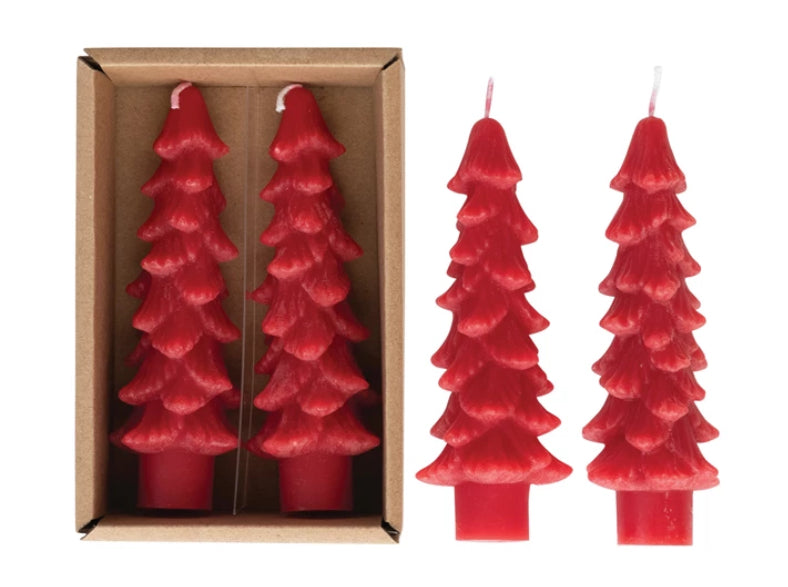 5”H Holly Berry Tree Taper Candle S/2