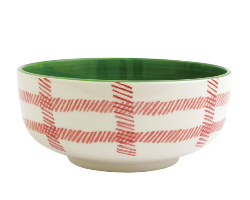 Mistletoe Plaid Large Footed Serving Bowl