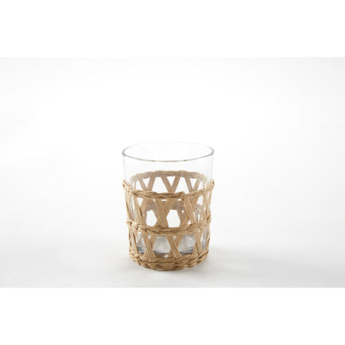 Short Natural Wicker Wrapped Glass