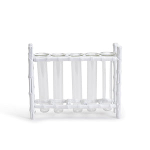 White Bamboo Vase with 5 Glass Holder